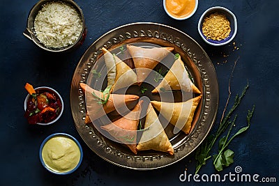 Kitchen table samosas, a flavorful Indian snack Stock Photo