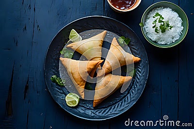 Kitchen table samosas, a flavorful Indian snack Stock Photo