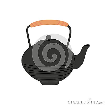 Kitchen teapot. Cartoon hygge pot from clay. Vector Illustration
