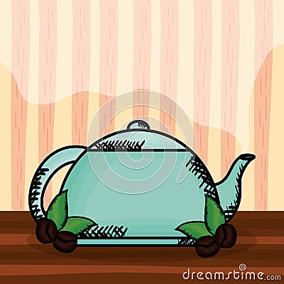 Kitchen teapot with coffee seeds Vector Illustration