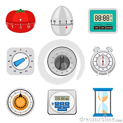 Kitchen timer icon set, flat style Vector Illustration