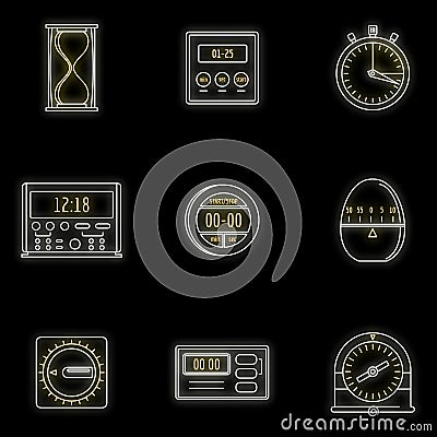 Kitchen timer icons set vector neon Vector Illustration