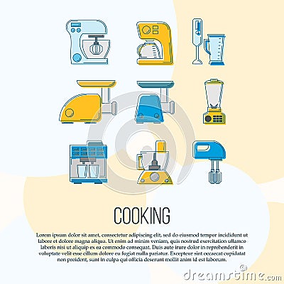 Kitchen tools card concept. culinary illustration in flat style for design and web. Vector Illustration