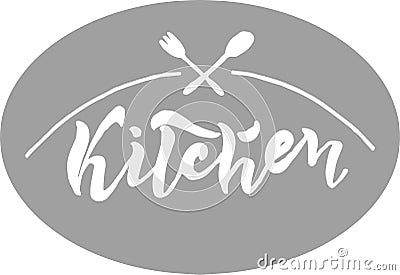 Kitchen. The trend calligraphy. illustration on white background with a spoon and fork. Cartoon Illustration