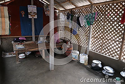 Kitchen of a tribal house in Kumrokhali, West Bengal, India Editorial Stock Photo