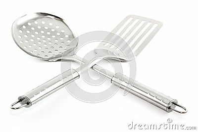 Kitchen Utensils (Colander and Spatula) Isolated Stock Photo