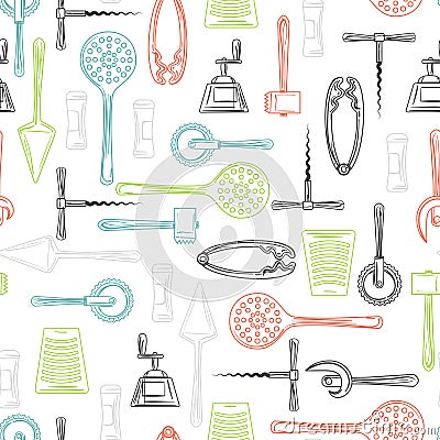 Kitchen utensils color seamless pattern Vector Illustration