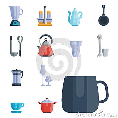 Kitchen utensils icons vector illustration household dinner cooking food kitchenware Vector Illustration