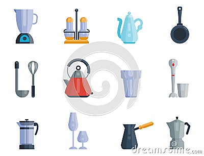 Kitchen utensils icons vector illustration household dinner cooking food kitchenware Vector Illustration