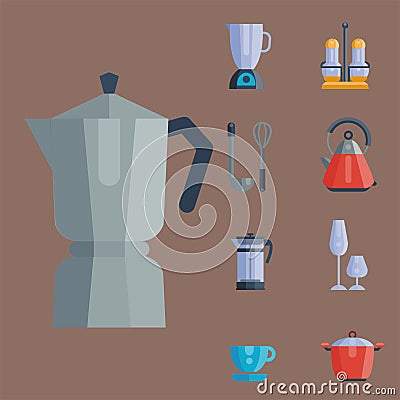 Kitchen utensils icons vector illustration household dinner cooking food kitchenware Vector Illustration