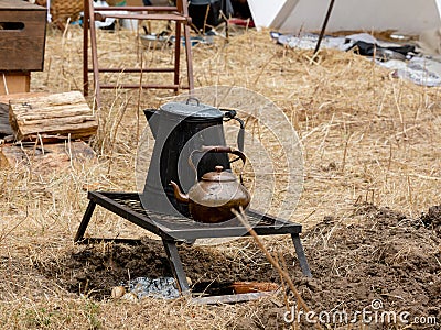 Kitchen utensils on US civil war era camp Stock Photo