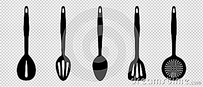 Kitchen Utensils - Vector Silhouette Set - Isolated On Transparent Background Vector Illustration