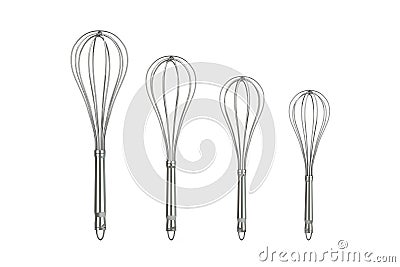 Kitchen Wire Whisk Eggs Beaters in Different Sizes. 3d Rendering Stock Photo
