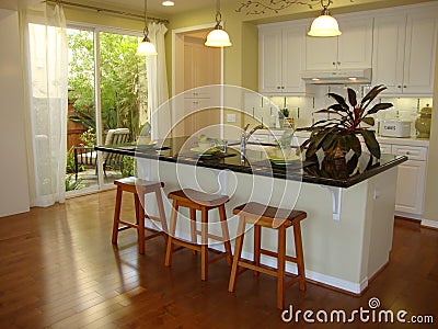 Kitchen with Wood Floors Stock Photo