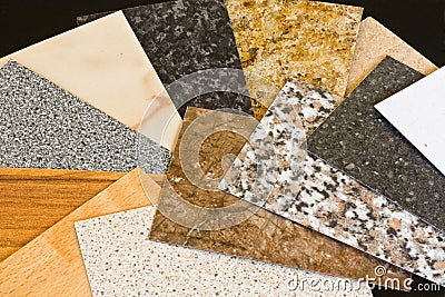 Kitchen worktop sample swatches Stock Photo