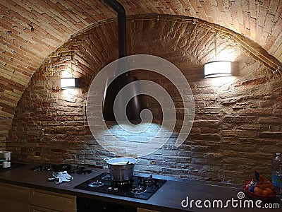 Kitchenette in a rustic tavern Stock Photo