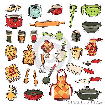 Kitchenware cookware for cooking and kitchen utensils or cutlery for kitchener illustration tableware in kitchenette set Cartoon Illustration