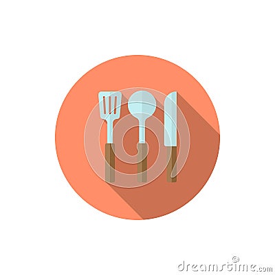 Kitchenware knife, spoon, spatula vector icon, flat design, long shadow Vector Illustration