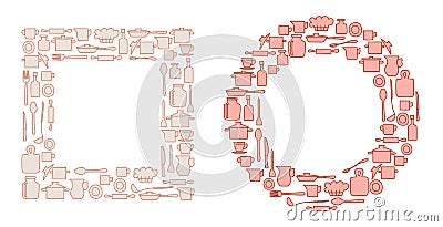 Kitchenware in round and quadrate groups - vector illustration Vector Illustration