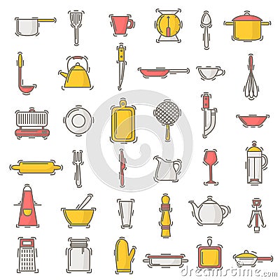 Kitchenware seamless pattern cookware for cooking and kitchen utensils or cutlery for kitchener backdrop illustration Cartoon Illustration