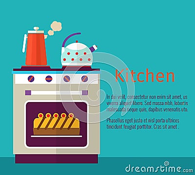 Kitchenware vector concept with oven Vector Illustration