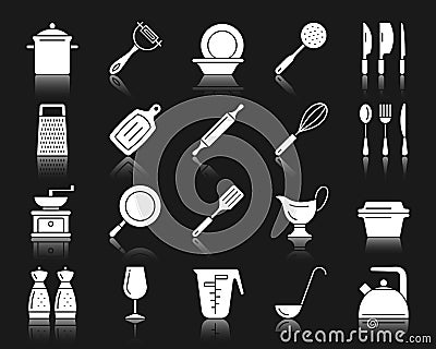 Kitchenware white silhouette icons vector set Vector Illustration