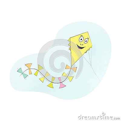 Kite baby toy. Vector. Kids toy flies in the sky in flat design. Colorful cartoon illustration isolated on white Vector Illustration