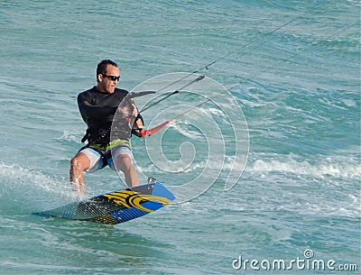 Kite Boarder Shreds the Ocean Waves Editorial Stock Photo