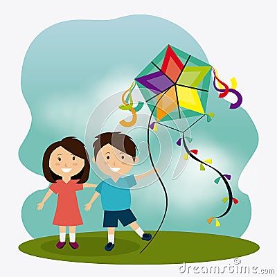 Kite childhood game Cartoon Illustration