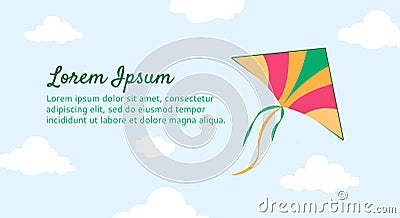 Kite and clouds - banner for print, web. Children festival, active games for kids Stock Photo