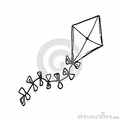 A kite in the clouds.A simple sketch drawn by hand.Summer vector illustration in Doodle style. Isolated object on a white Vector Illustration