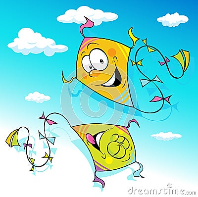 Kite flying on blue sky - vector Vector Illustration