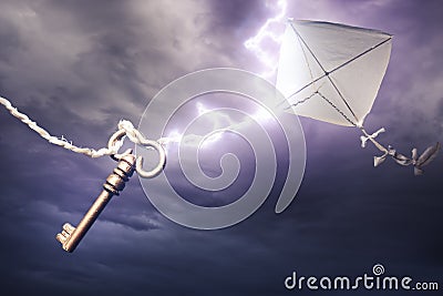 Kite getting struck by a bolt of lightning Stock Photo