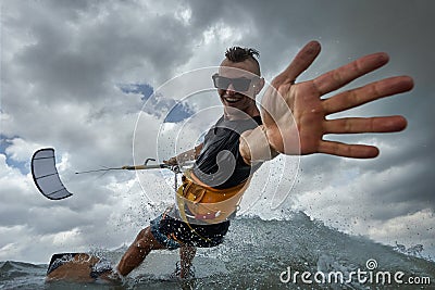 Kite surfer riding a kiteboard Stock Photo