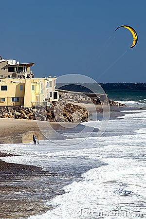 Kite Surfer in water on California Beach Stock Photo