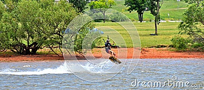 Kite water skier on Lake Hefner in Oklahoma City Editorial Stock Photo