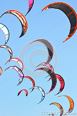 Kiteboarding kites in the sky Stock Photo