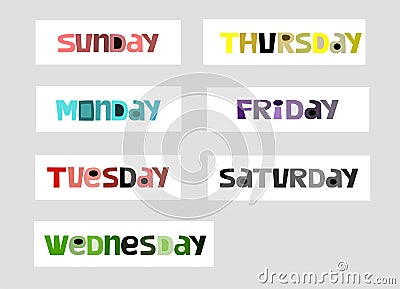 Weekdays names vector typography design. background art for wall paper. Stock Photo