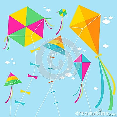 Colorful kites in the sky. Vector illustration Vector Illustration