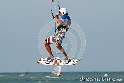 Kitesurf jumping Stock Photo