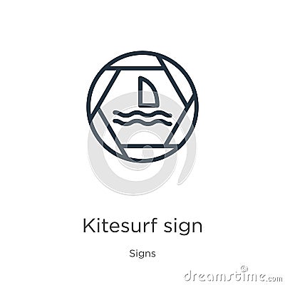 Kitesurf sign icon. Thin linear kitesurf sign outline icon isolated on white background from signs collection. Line vector sign, Vector Illustration