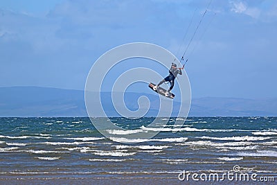 Kitesurfer jumping at Troon, Scotland Stock Photo