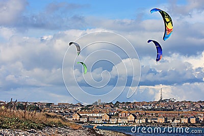 Kitesurfers in Portland harbour Stock Photo