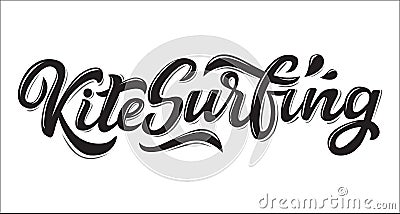 Kitesurfing lettering logo Cartoon Illustration