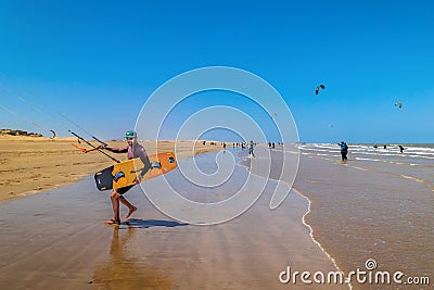 kitesurfing on the ocean beach Editorial Stock Photo