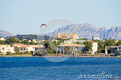 Kitesurfing in Port of Pollenca, Mallorca, Spain Stock Photo