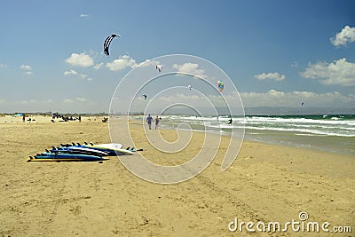 Kitesurfing, popular extreme sailing and water sport Editorial Stock Photo