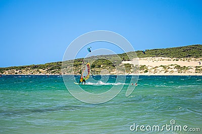 Kitesurfing on Valdevaqueros beach, Gibraltar Strait in Tarifa, Spain Editorial Stock Photo