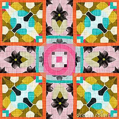 Kitsch pattern geometric retro design in seamless background. Trendy modern boho geo in vibrant colorful graphic Cartoon Illustration