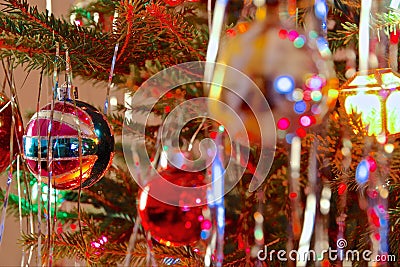 Kitsch 70s style decorated Christmas Tree Stock Photo